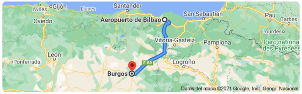 Airport Bilbao to Burgos map